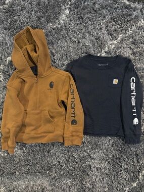 Carhartt Kids Brown Hooded Pullover & Black Long-Sleeve Tee Set